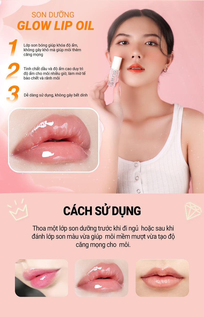 Son bóng cấp ẩm chuyên sâu Skinia Glow lip 3ml