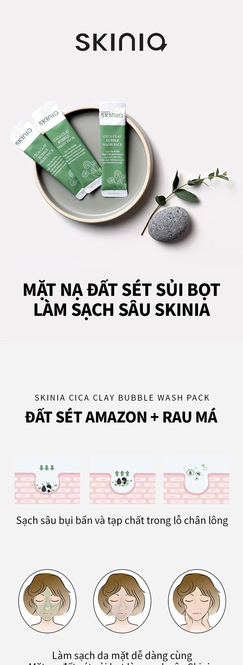 Mặt Nạ Đất Sét Thải Độc Da Sủi Bọt Skinia Cica Clay Bubble Wash Pack 