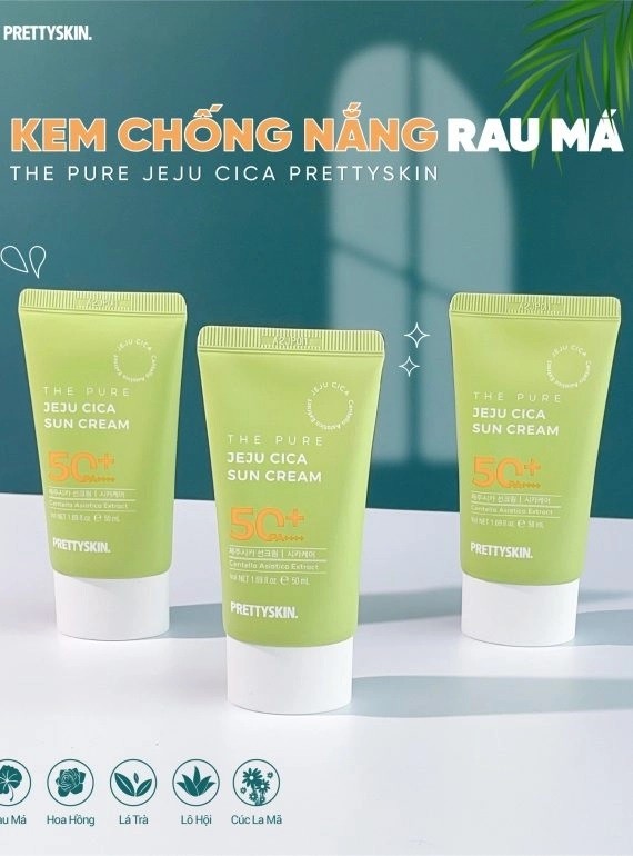 Kem Chống Nắng Rau Má JEJU CICA Prettyskin Dành Cho Da Nhạy Cảm SPF50+ PA++++