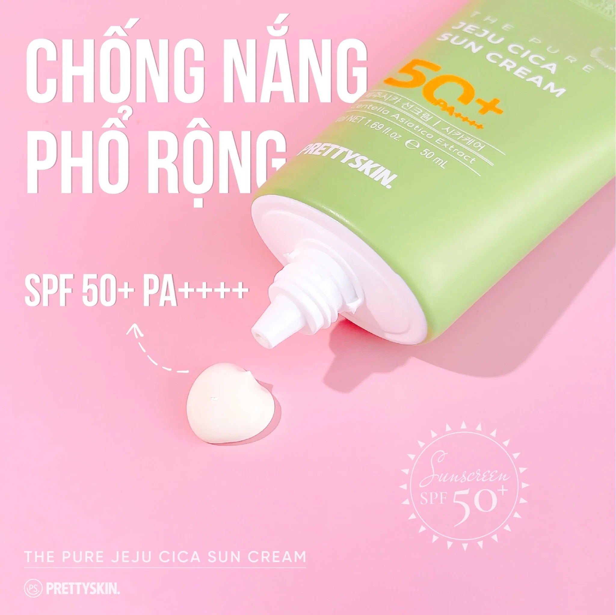 Kem Chống Nắng Rau Má JEJU CICA Prettyskin Dành Cho Da Nhạy Cảm SPF50+ PA++++