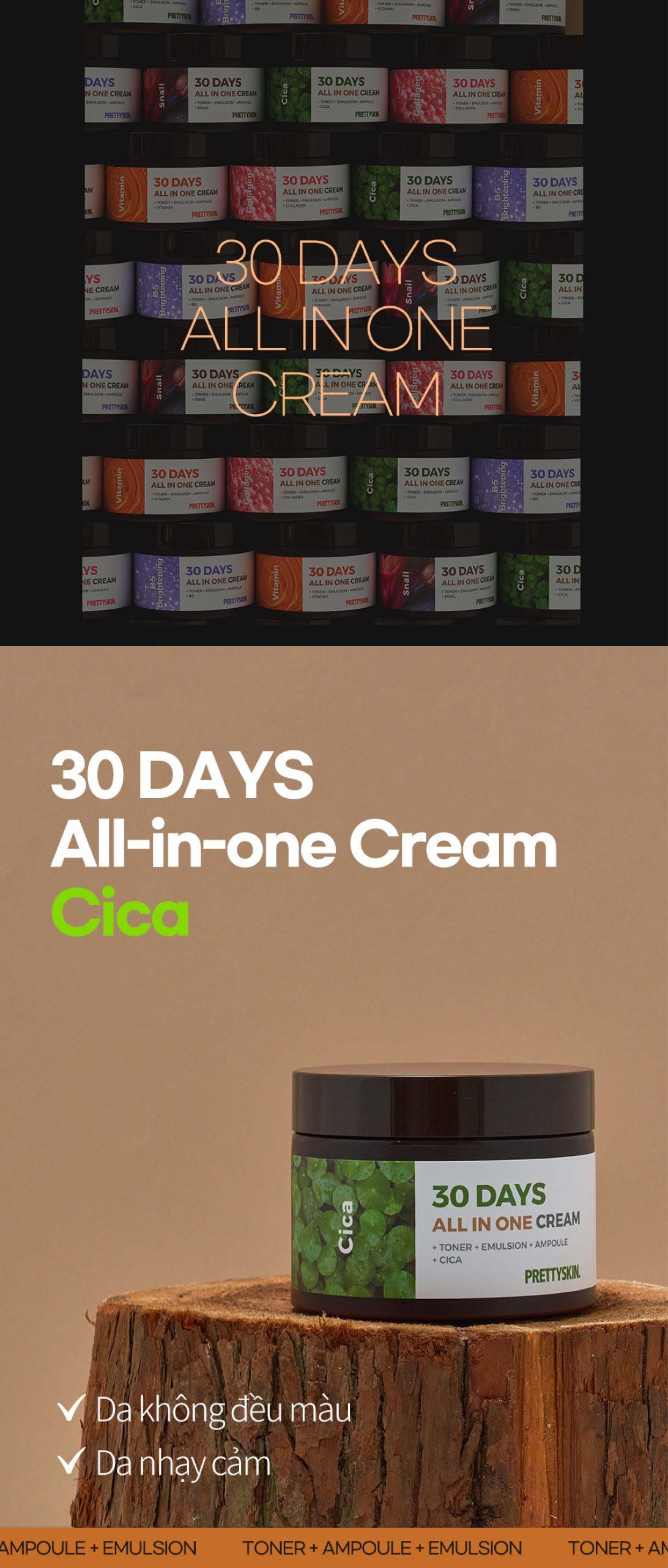 Kem dưỡng rau má Pretty Skin Cica 30 Days All In One Cream