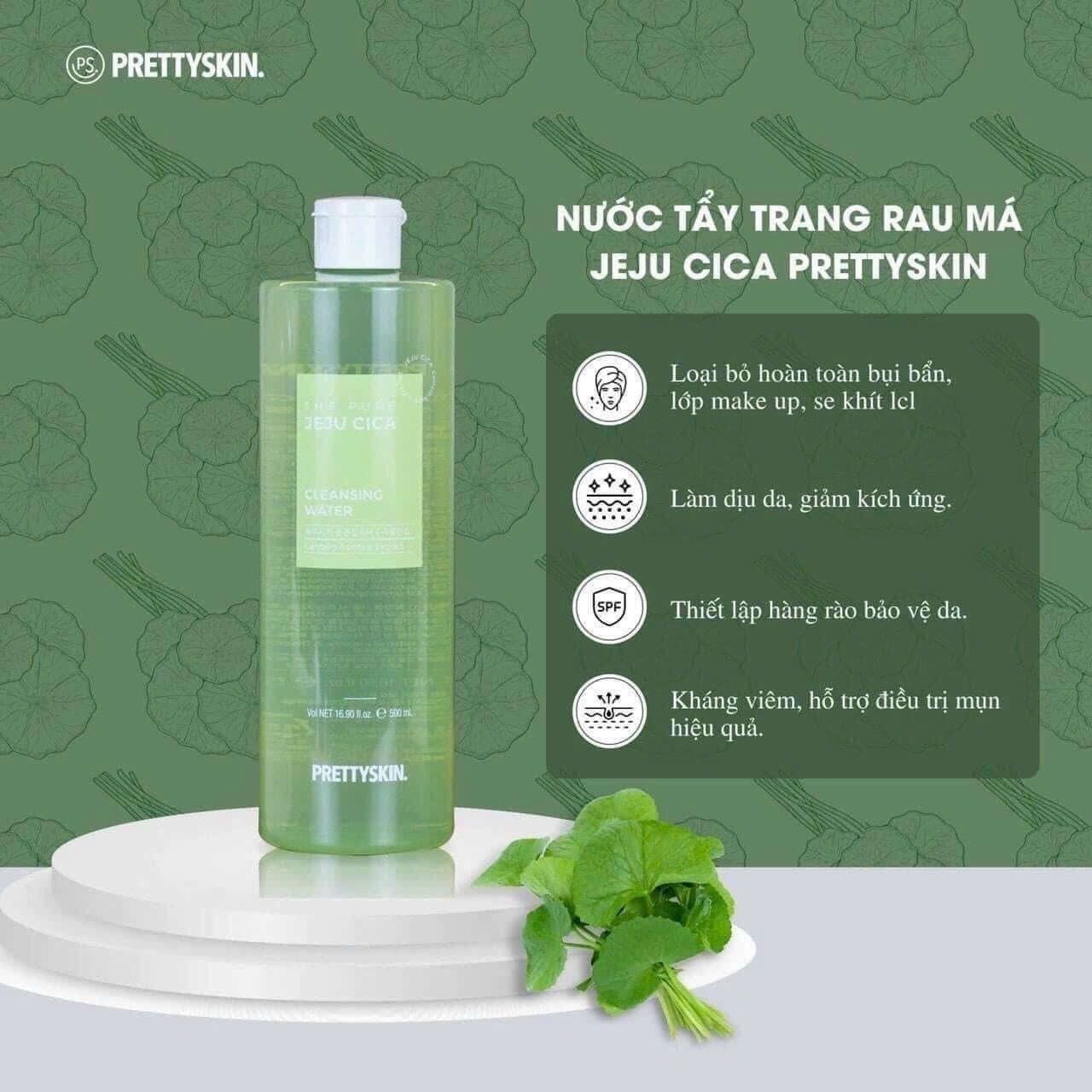 Nước tẩy trang rau má Prettyskin The Pure Jeju Cica Cleansing Water