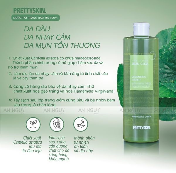 Nước tẩy trang rau má Prettyskin The Pure Jeju Cica Cleansing Water