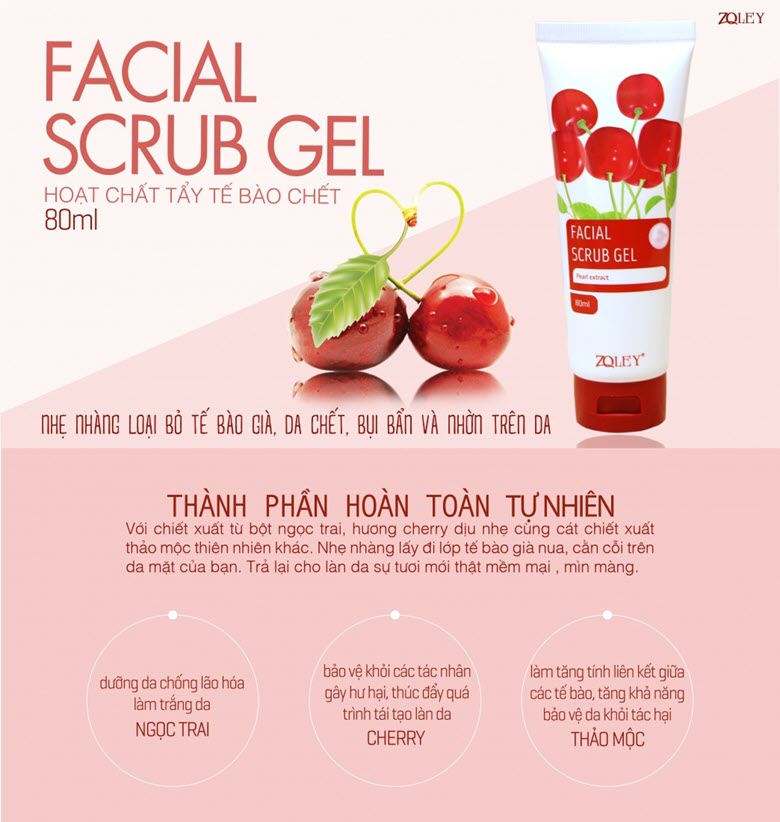 Tẩy da chết da mặt Zoley Facial Scrub gel  hương Cherry