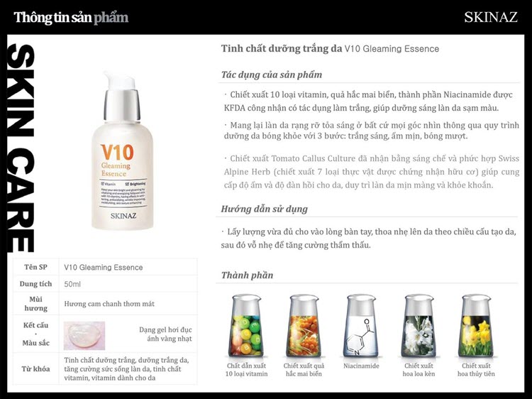 Tinh chất V10 Gleaming Essence Skinaz