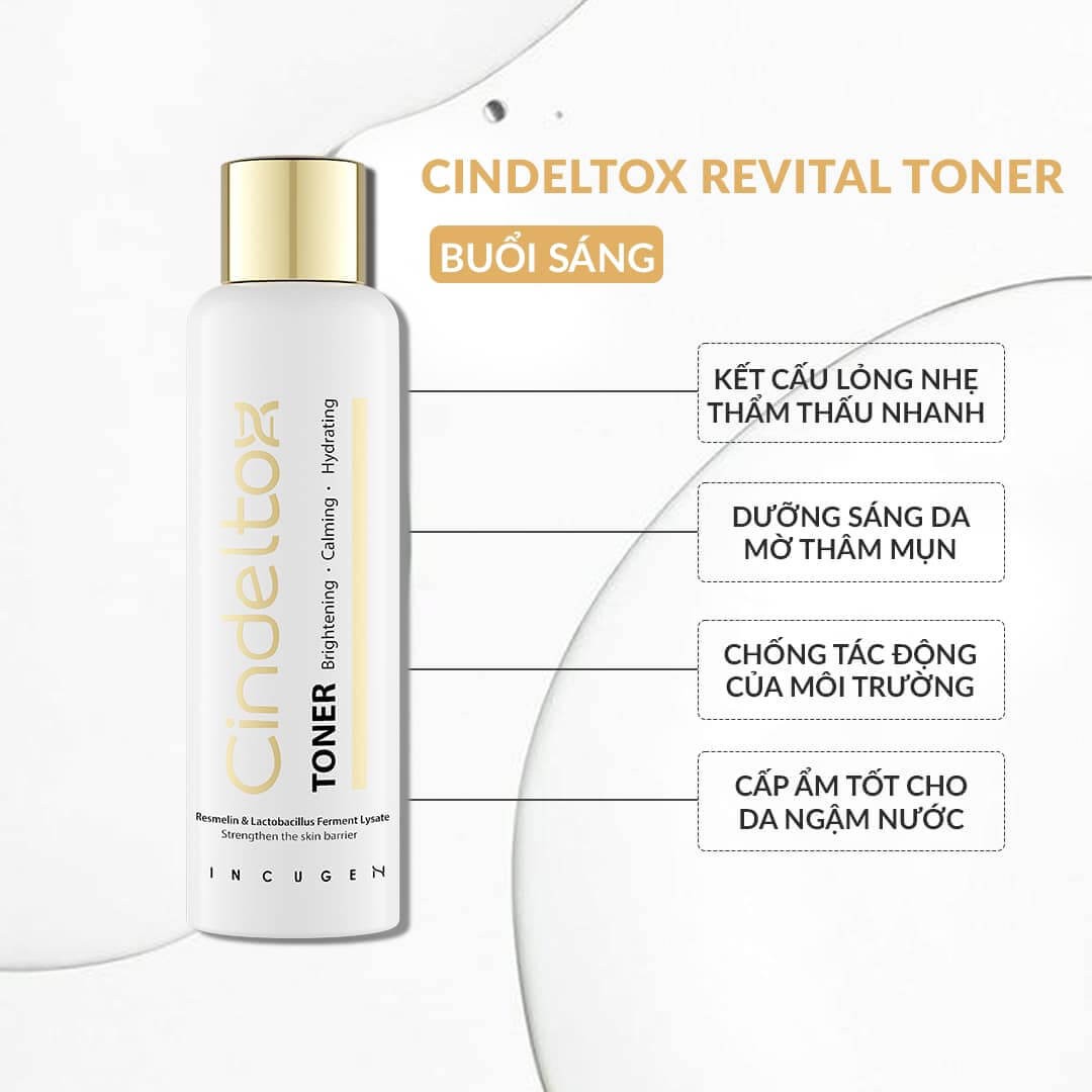 Toner men vi sinh Cindeltox Revital Toner 200mL nước cân bằng tái tạo trắng sáng da