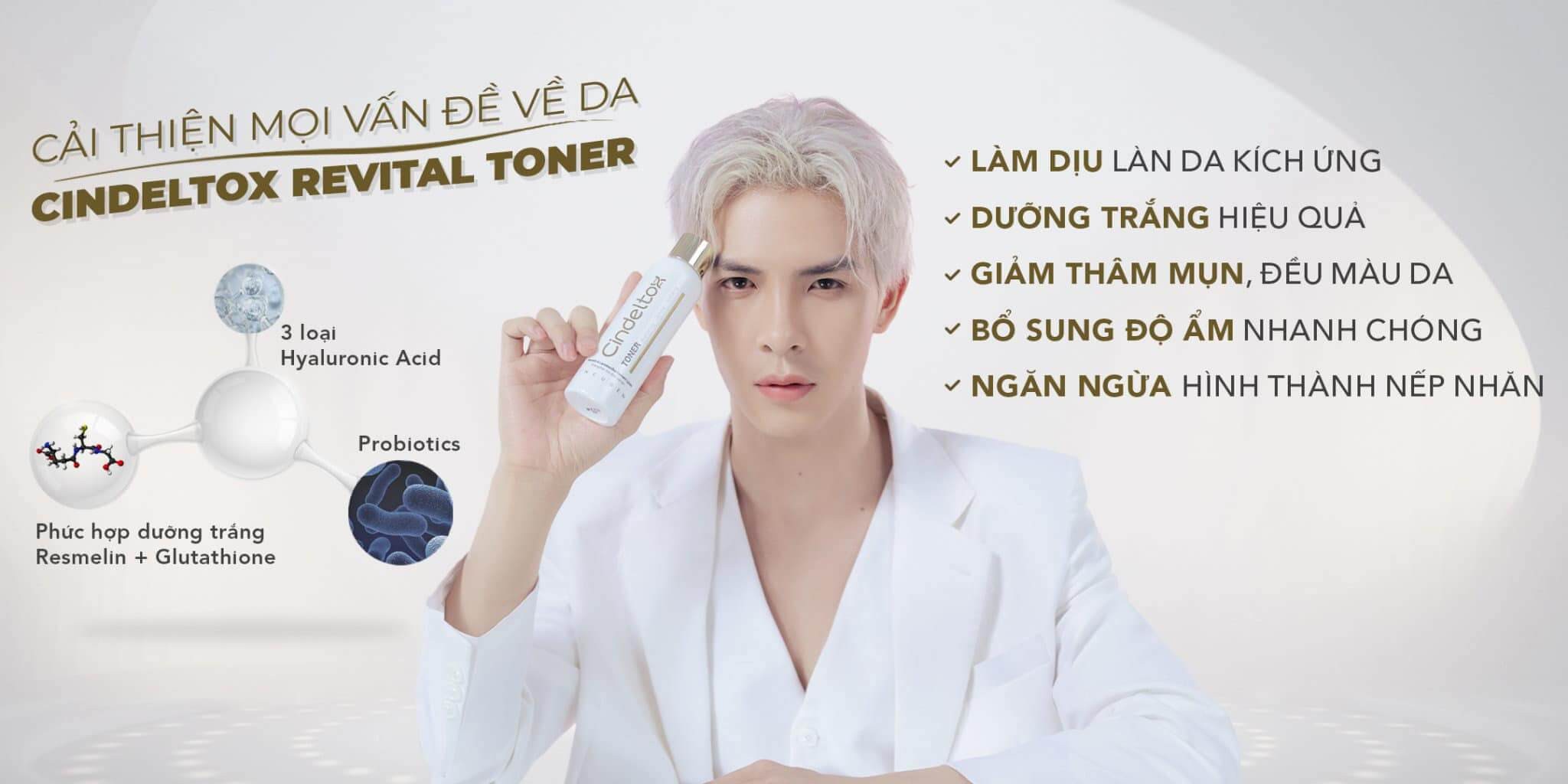 Toner men vi sinh Cindeltox Revital Toner 200mL nước cân bằng tái tạo trắng sáng da