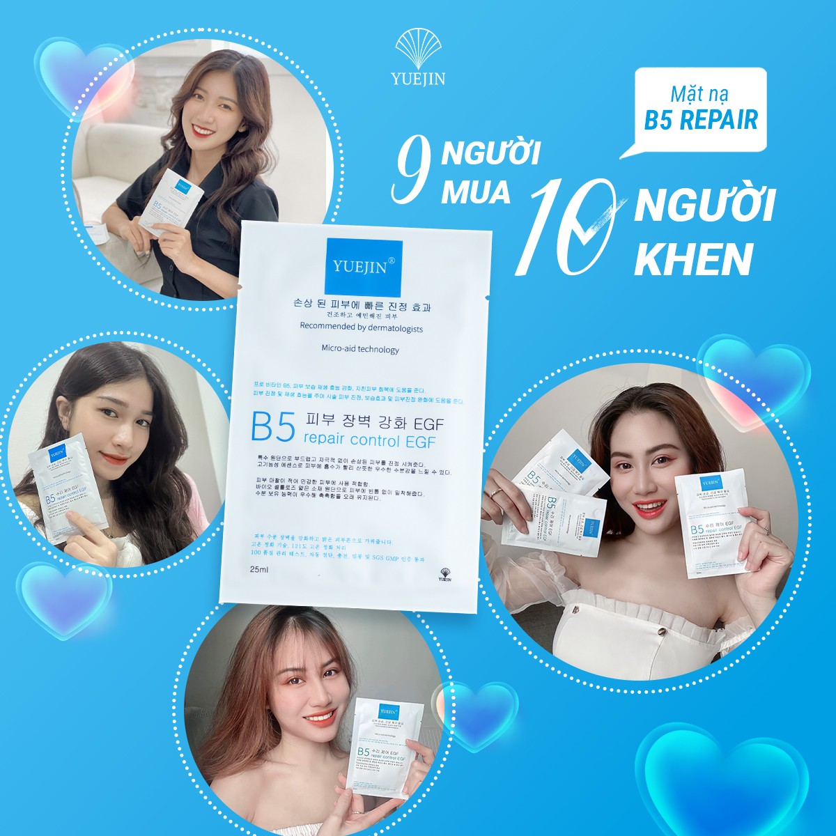 Mặt nạ cấp ẩm phục hồi da B5 Yuejin Repair Control EGF 1
